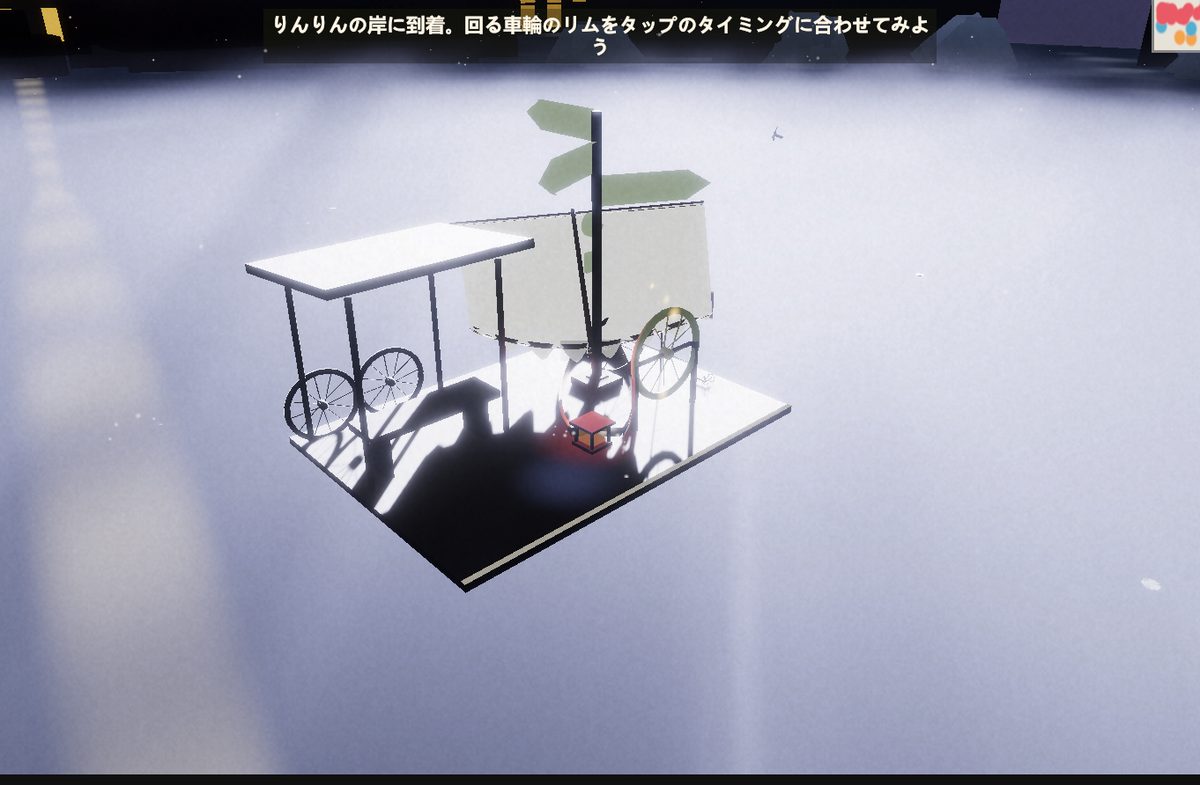 ゲーム画面: りんりんの岸の車輪